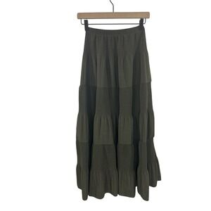 Nashalyly Women Small Green Long Skirt Elastic Waist